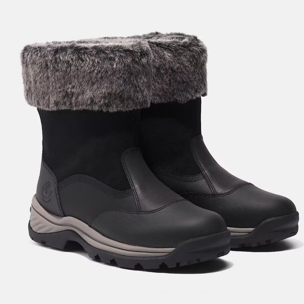 Timberland Women's Waterproof Winter Boots Faux Fur Pull On Black Size 6.5